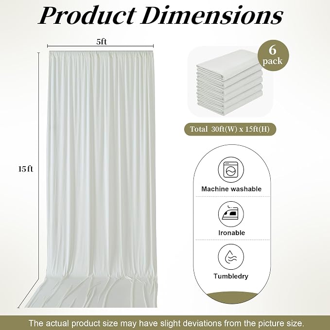 30ftx15ft Ivory Backdrop Curtains for Parties, 6 Panels 5x15FT Wrinkle Free Long Silky Polyester Ivory Photo Backdrop Drapes Back Drop Cloth for Wedding Birthday Photography Background Decor