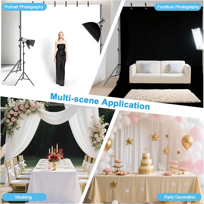 EMART 10 x 10ft Heavy Duty Background Support System,Professional Photo Backdrop Stand Kit with 10 x 20 ft Polyester Backdrop (White,Black),Clamp,Carry Bag for Parties,Photography,Wedding,Decoration