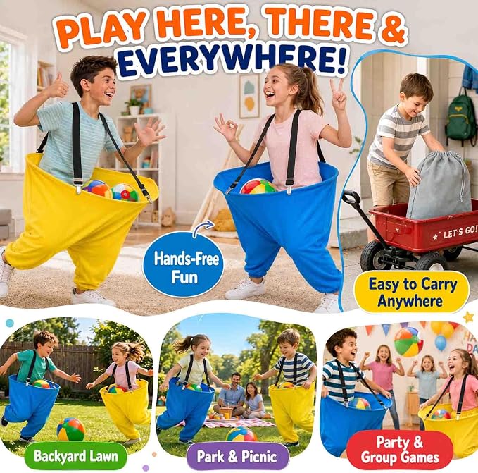 Granny Pants Yard Game for Adults and Kids, Big Pants Ball Catch Game with 2 Giant Pants, Balls, Pumps & Storage Bag, Outdoor Tossing Games for Birthday Party, Backyard Party, Family Reunion