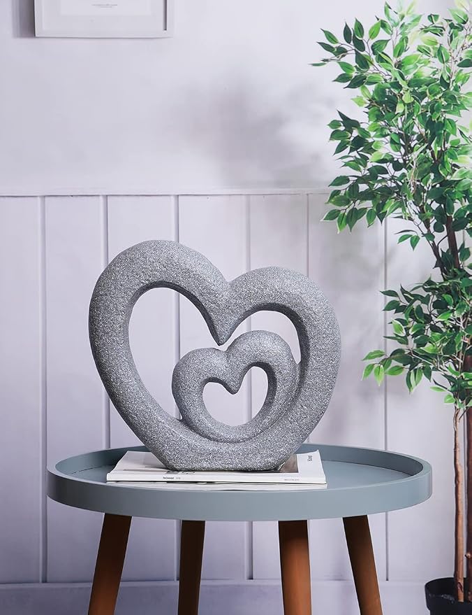 HAUCOZE Modern Home Decor Heart Figurine Sculpture Lover Statue Table Centerpiece Gift for Living Room Desktop Polyresin 13.4 Inch
