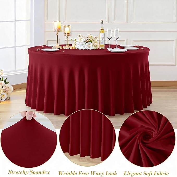 10 Pack Red Round Spandex Tablecloths for 60in Tables, 120 Inch Stretch Fitted Table Skirts, Wrinkle-Free Washable Polyester Covers for Wedding, Banquet & Party