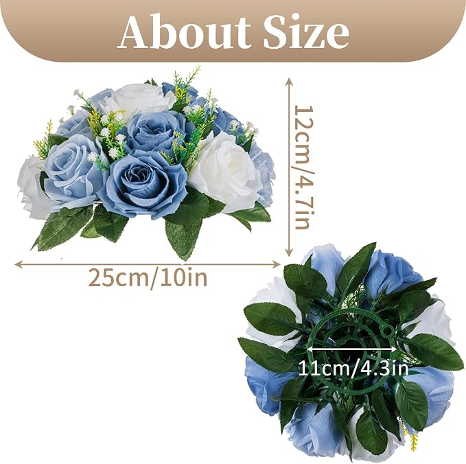 Sziqiqi Blue Flowers Artificial for Decoration Silk Kissing Balls for Wedding Bulk - Artificial Flower Ball Center Pieces Decoration for Table Floral Arrangement