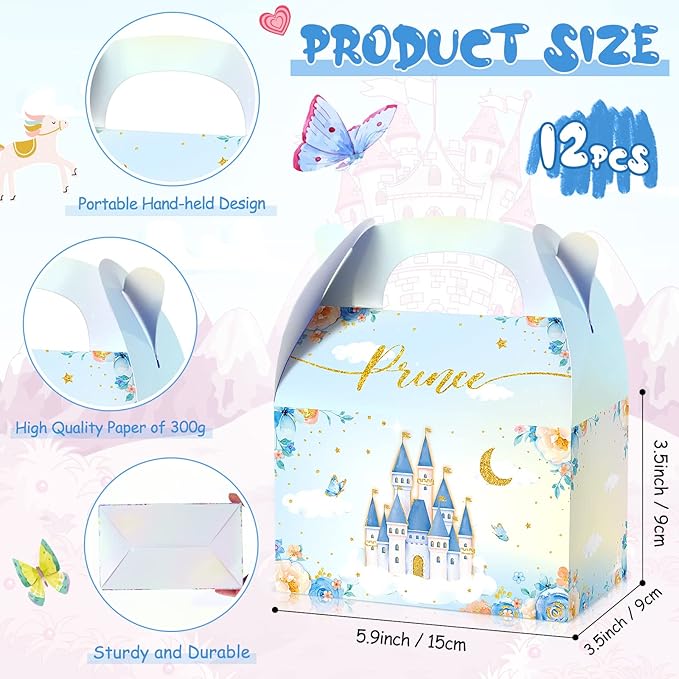 Nezyo Princess and Prince Treat Boxes - Pink & Blue Crown Cardboard Goodie Boxes for Birthday (36 Pcs,Prince and Princess)
