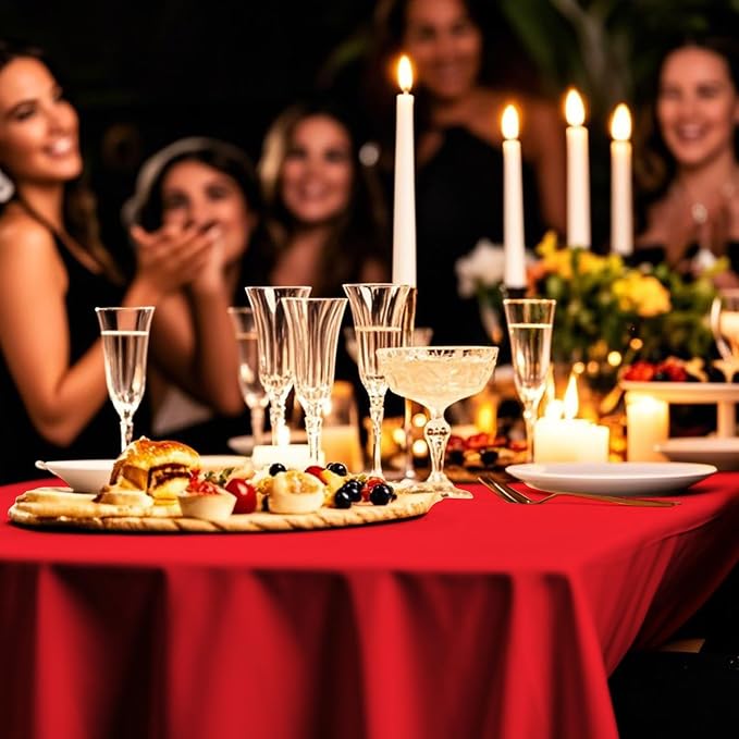 54IN X 320FT Plastic Table Cover Roll with Cutter Box, Cut to Size Plastic Table Cloths for Parties, Birthday, Disposable Tablecloth Roll for All Shape Tables (Red, 54 Inch X 320 Feet)