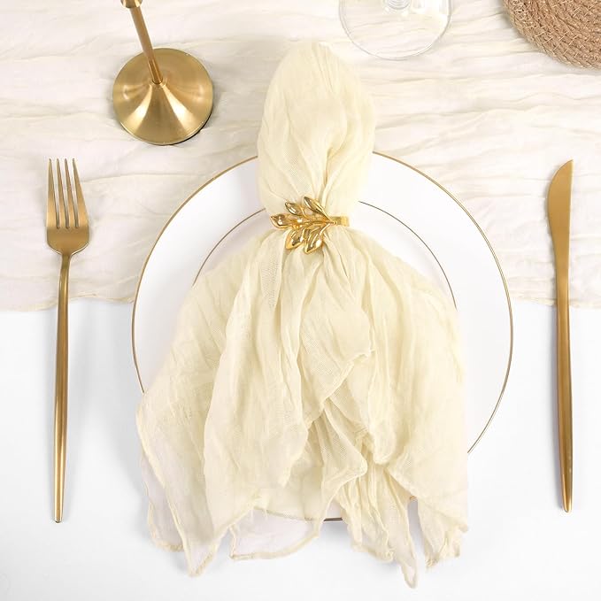 60 Pack Gauze Cheesecloth Napkins 20 x 20 Inch Wrinkled Dinner Napkins Rustic Boho Table Napkins Decorative Cloth Napkins for Weddings Parties Event Family Dinner Table Decoration (Ivory)