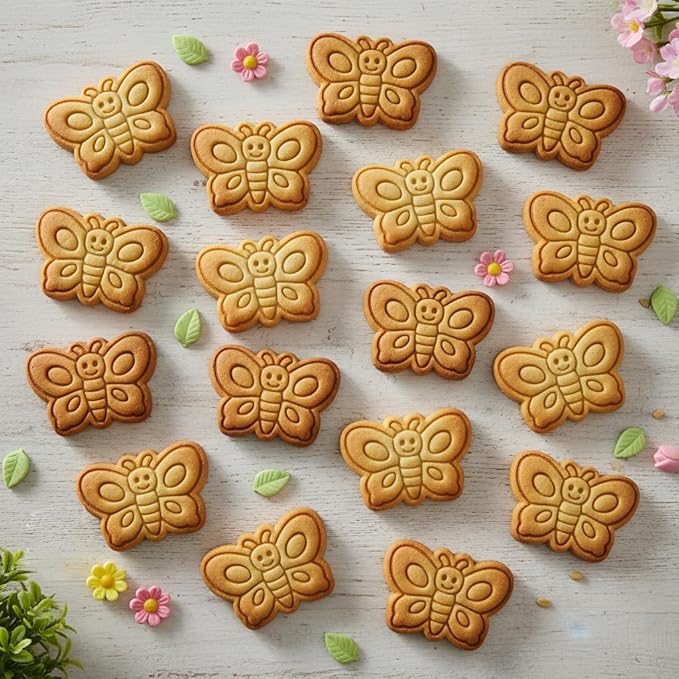 BAKERLOGY Butterfly Mini Cookie Cutter and Stamp Set – Cute Insect Biscuit Cutter Fondant Embosser for Spring Baking, Easter Cookies, Garden Party Cupcake Decoration Tool