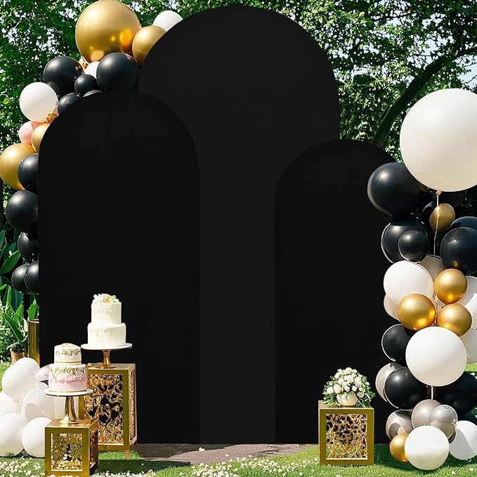 Spandex Arch Cover Set of 3 Arch Covers Stretchy Black Wedding Arch Cover 6ft 5ft 4ft Arch Backdrop Stand Cover Round Top Chiara Arch Wall Backdrop for Baby Shower Banquet Party Halloween