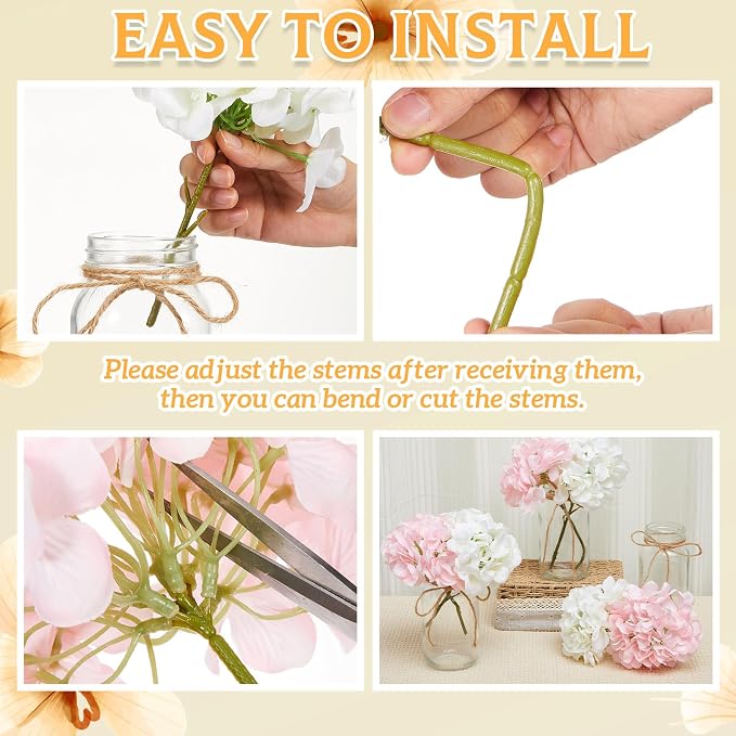 4 Sets Mason Jar with Lights Pink and White Hydrangea Decorative Pink White Centerpieces for Tables Mason Jars Flowers Decorations LED Farmhouse Vase for Home Wedding Event Party Decor