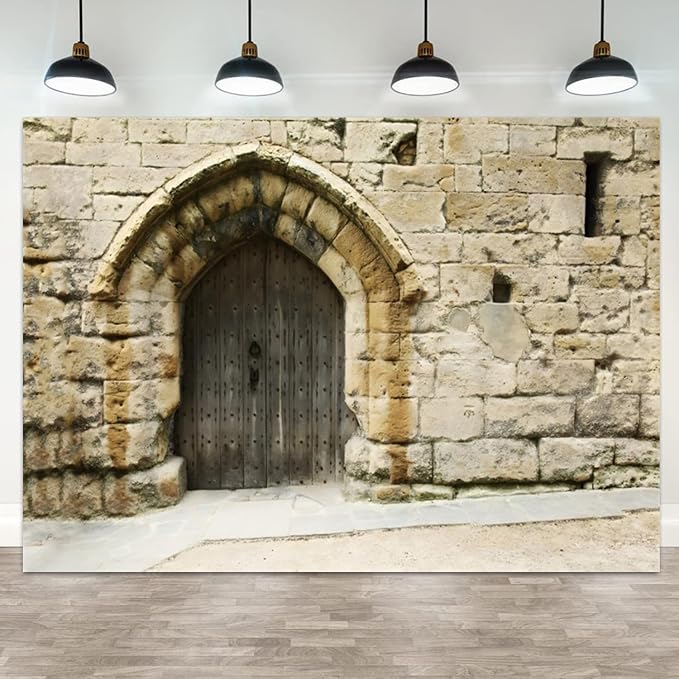 10x7ft Ancient Jerusalem Buildings Backdrop Rock Stone Wall Photography Background Israel Old City Vintage Building Wooden Door Cityscape Banner Decorations Travel Party Photo Booth Prop