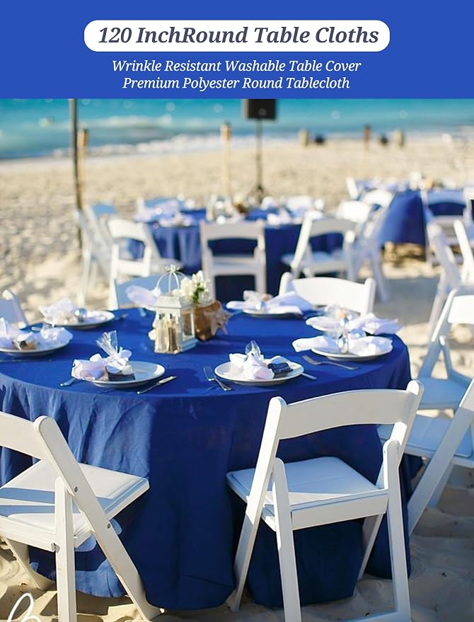 Pesonlook 10 Pack 120 Inch Royal Blue Round Table Cloths, Premium Polyester Round Tablecloth Wrinkle Resistant Washable Table Cover for Wedding, Party, Dining,Banquet,Buffet