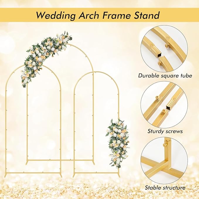 Gawicpy Wedding Arch Backdrop Stand Set Metal Arch Backdrop Stand with Wedding Arch Cover, Wedding Balloon Arch Backdrop Stand for Birthday, Baby Shower, Anniversary (Red, 5.9FT+6.6FT+7.2FT)