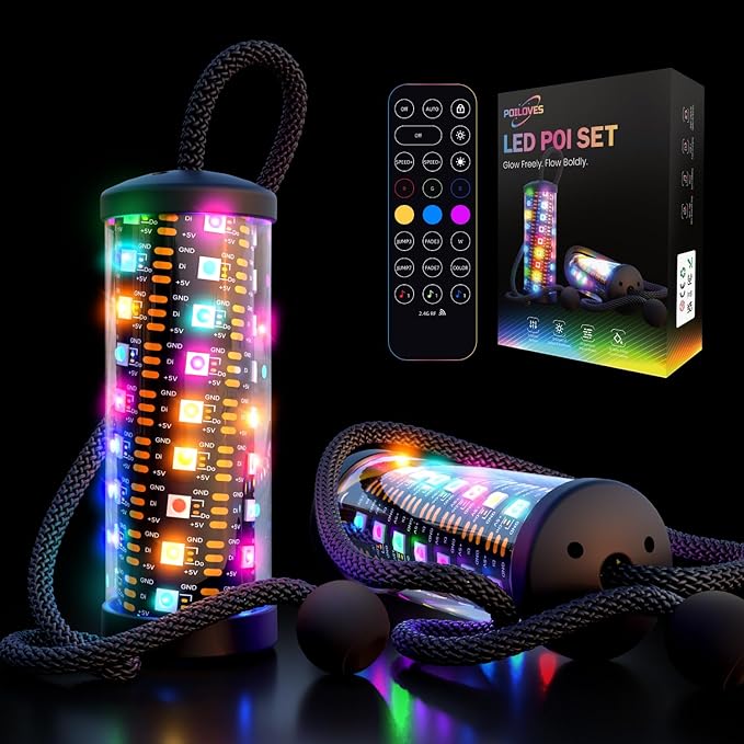 LED Poi Stick, 241 Light Modes USB Rechargeable Magic Glow Stick with Customizable Colors, Profound Visual Effect for Flow Arts Rave Festival Performance