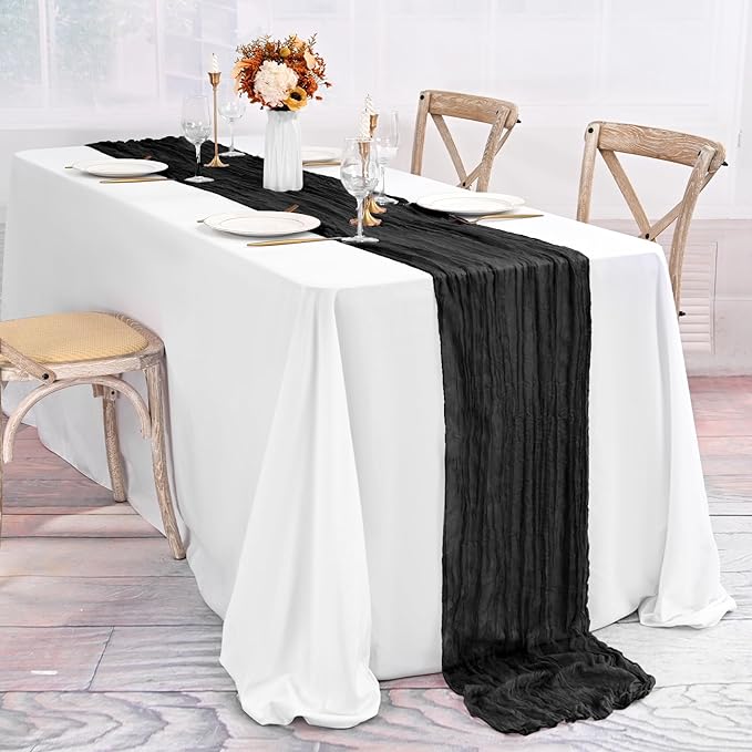 10 Pack Black Table Runner 10Ft Cheesecloth Table Runner Boho Gauze Table Runners Romantic Long Sheer Fabric Cheese Cloth Table Runners for Wedding Party Bridal Shower(Black)