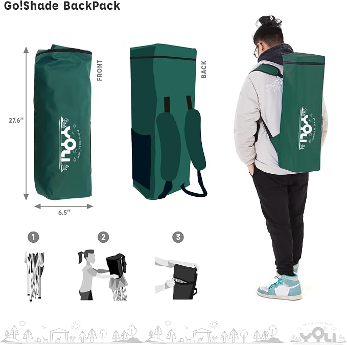 YOLI Go!Shade 36 Instant Pop-Up Canopy, 7x7 Lightweight Backpack Shelter with Attached Wall & UV Protective Top - Deep Forest Green