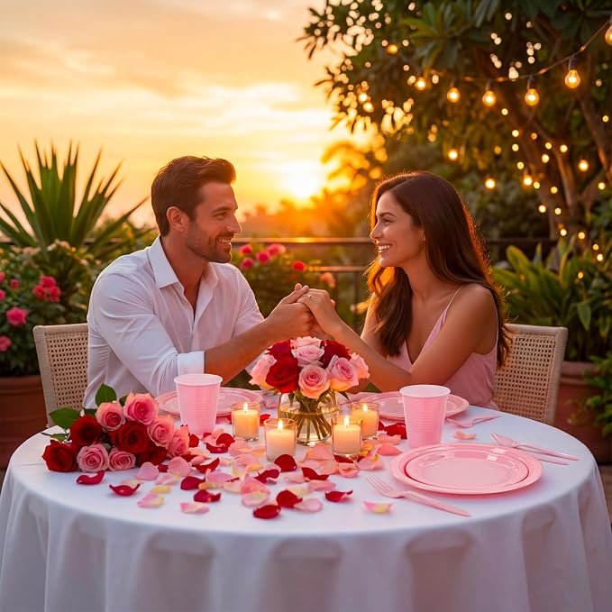 MirthMood 350pcs Pink Plates Disposable Including Pink Plastic Plates, 12OZ Cups, Plastic Cutlery and Napkins Serve 50 Guests for Spring Wedding,Birthday Party Dinner,Daily Use
