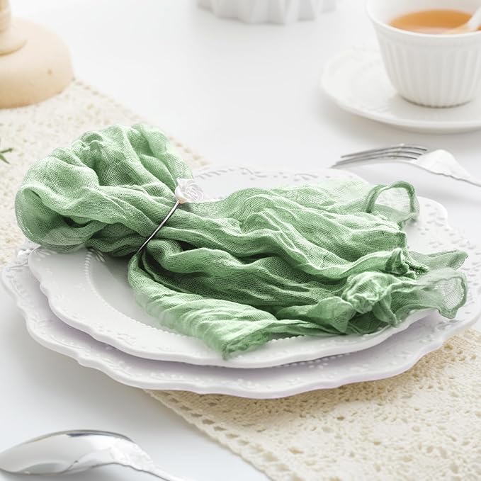 100 Pack Sage Green Cheesecloth Napkins Washable 21x21 Inches Sage Green Cloth Napkins Set of 100 Dinner Table Napkins for Wedding Bridal Baby Shower Rustic Boho Cotton Gauze Summer Party Table Decor