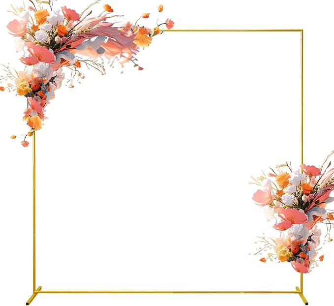 6.6FT Square Gold Metal Wedding Arch Backdrop Stand for Party Decor | 6.6FT square metal backdrop stand, detachable stable balloon arch for wedding, baby shower & anniversary decor