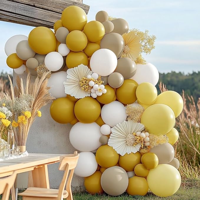 Mustard Yellow Balloon Garland Kit - Double Stuffed Sand White Yellow Pastel Balloon Arch for Bee Birthday, Baby Shower, Gender Reveal, Boho Party Decoration