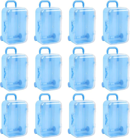 AUEAR, 12 Pack Mini Suitcase Boxes Plastic Candy Box Small Reception Gift Box Travel Case for Wedding Party Decoration (Blue)