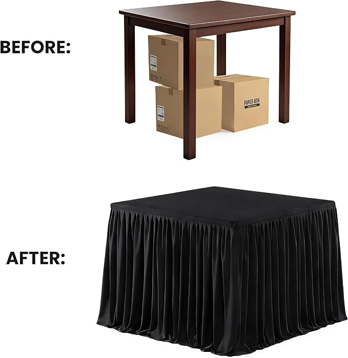 Wish Care 2 Pack Black Square Table Clothes for 34x34 Inch Tables, Polyester Fitted Tablecloths 2.8ft Stretch Table Cover for Wedding, Birthday, Parties, Trade Show, Craft Show