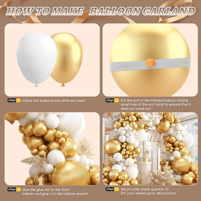 412Pcs White and Gold Balloon Arch Kit,18 12 10 5 Inch Gold balloons White Metallic Gold Latex Different Sizes Balloon Garland kit for Birthday Anniversary Wedding Baby Shower Party Decorations