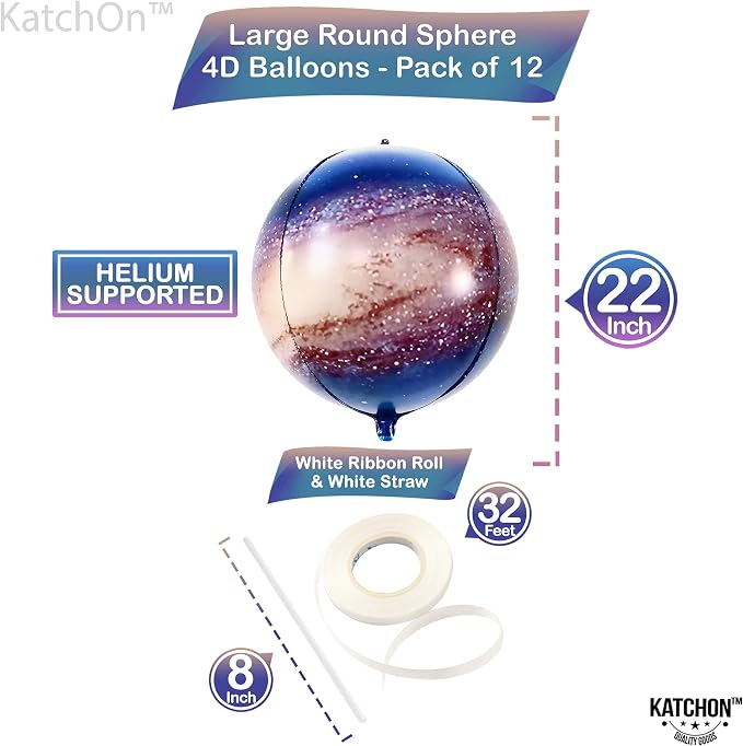 KatchOn, Galaxy Balloons for space Decorations - 22 Inch, Pack of 12 | Space Balloons for Galaxy Decorations, Birthday Decoration | Planet Balloon for Back To School Decor