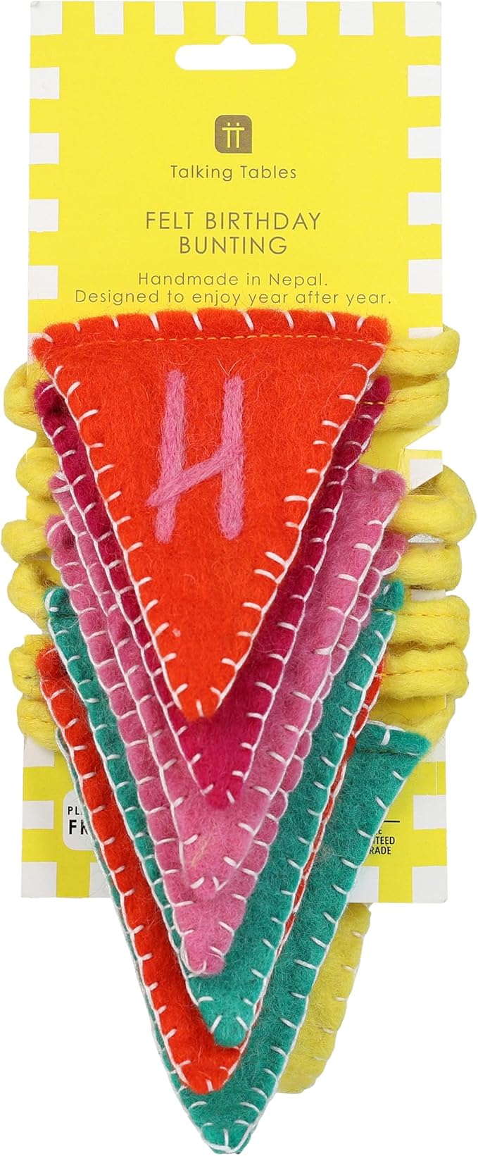 Talking Tables Happy Birthday Felt Bunting Reusable Party Hanging Decoration Colourful Letter Garland for Birthday Celebrations Kids Parties Family Gatherings Soft Fabric Design Eco Friendly 6.5Ft