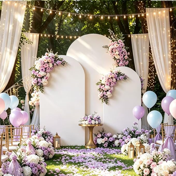 Arch Backdrop Stand and Cover Set (7.2ft,6.6ft,6ft) Metal Arch Frame Stand Gold with White Cover for Wedding Birthday Party Baby Shower with Storage Bag(White, 7.2FT+6.6FT+6FT)