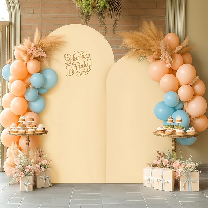 Champagne Arch Covers 2 Set 7.2 and 6ft Champagne Arch Backdrop Cover Spandex Fitted Wedding Arch Stand Covers for Birthday Party Baby Shower Bridal Shower Wedding Banquet Photo Balloon Arch Backdrop