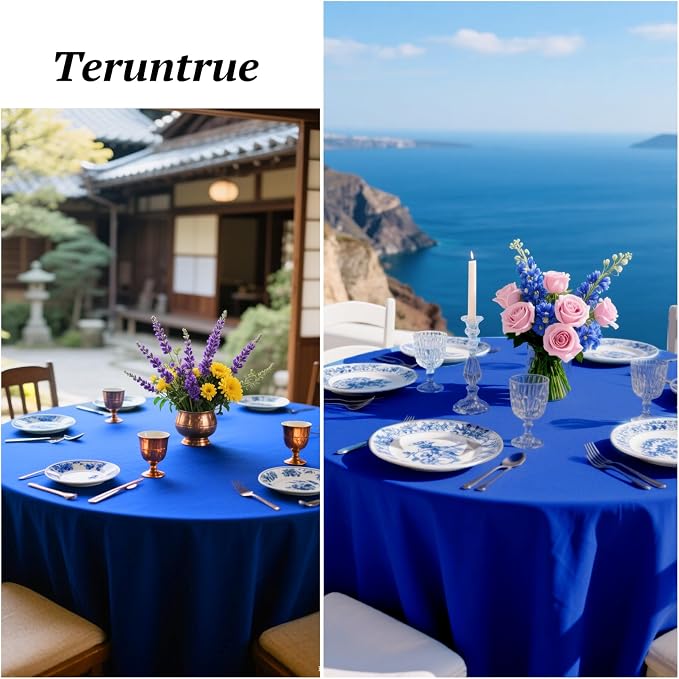 Teruntrue 12 Packs Royal Blue Round Tablecloths 90 inch Round Table Cloth, Washable Polyester Fabric for Wedding Parties Banquet Holiday Dinner Table Decorative, Royal Blue