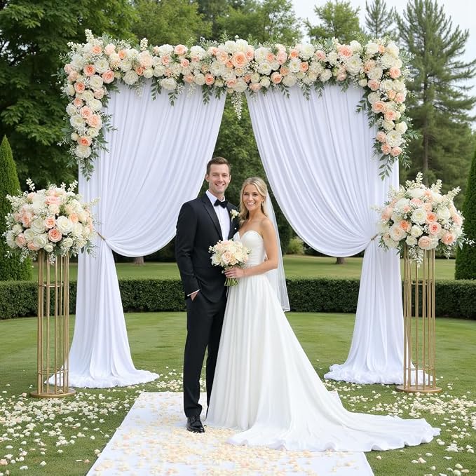 10ft×12ft White Backdrop Curtain for Wedding Parties, 2 Panels Wrinkle Free Polyester Photo Backdrop Drapes Back Drop Cloth for Independence Day Birthday Photography Background