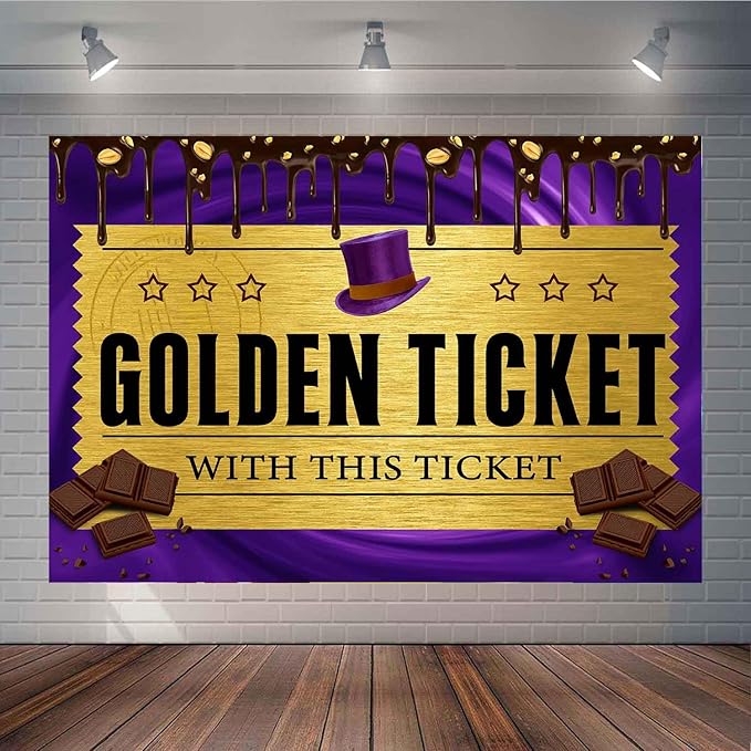 Chocolate Factory Theme Backdrop, Purple Dreamy Background, Golden Ticket Top Hat Background, Birthday Baby Shower Photo Booth TAY1901