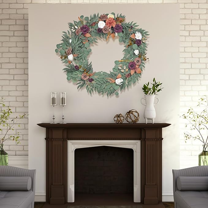 6Ft Burnt Orange Flower Garland, Fall Artificial Eucalyptus Garland with Flowers for Backdrop, Table Centerpiece, Fireplace, Rustic Wedding Arch Flowers, Bridal Shower Party Decor