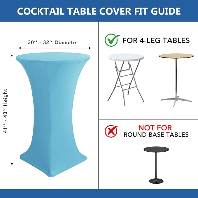 Cocktail Table Covers-Spandex Round High Top Table Cloths 6 Pack 32x43 Inch-Light Blue Stretch Fitted Bar Tall Tablecloth for Pub Bistro Highboy Party Banquet Height Folding Satnding Tables