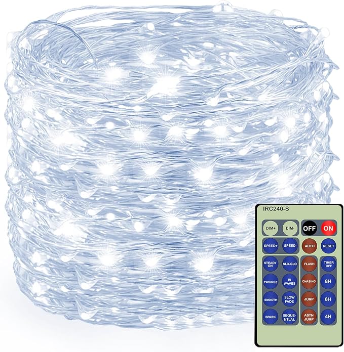 Decute 500LED 164ft Fairy String Lights Cool White Christmas Light Silver Wire with Remote, Firefly Lights Starry Light for DIY Christmas Tree Costume Wedding Party Table Centerpiece Decor