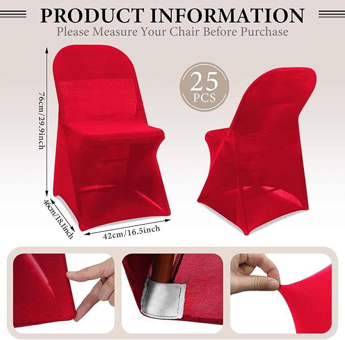 Newwiee 25 Pcs Spandex Chair Covers Bulk - Stretch Folding Flat Front Fitted Universal Chair Protector Pack Removable Washable for Wedding Party Dining Banquet Event (Red)