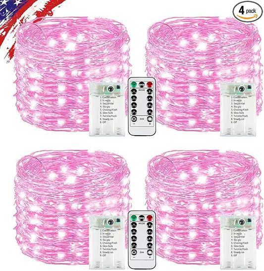 4Pack 80FT 240LED Fairy Lights Battery Operated with Remote & Timer | 8 Modes Twinkle String Lights Battery Powered Indoor Outdoor Waterproof for Bedroom Wedding Classroom Christmas Décor