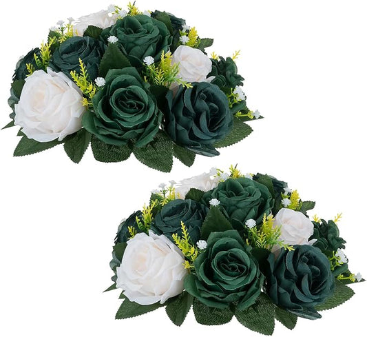 NUPTIO Green Flower Ball Centerpieces: Artificial Rose Arrangements for Wedding Party Tables Decorations - 2 Pcs Fake Silk Floral Kissing Balls for Home St Patrick's Day Christmas Event Dining