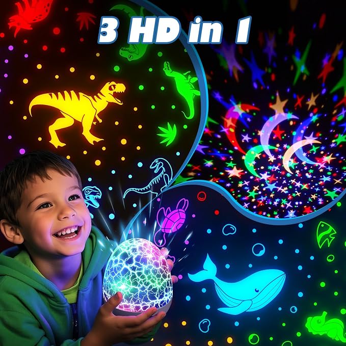 PIKOY Dinosaur Toys for Kids 3-5 Easter Gifts for Kids Toys Night Light Projector Dinosaur Eggs Easter Eggs Night Light for Kids | 15 Sounds & 3D Films | 31Colors & Remote Control | Easter Toys