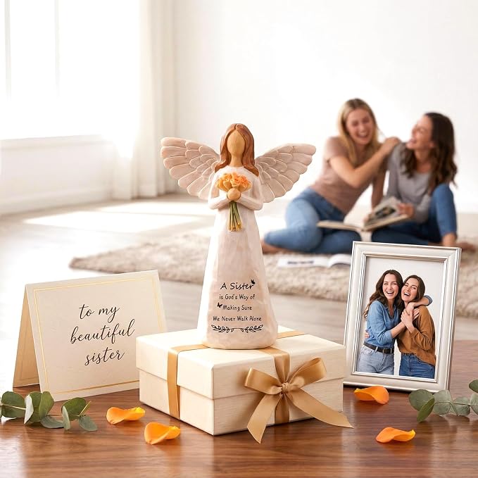 Kohehe Gifts for Sister, Meaningful Sister Birthday Gifts, 5.5” Handmade Angel Figurine Sisters Gift, Unique Sisters Gift Ideas for Birthday, Mothers Day, Christmas