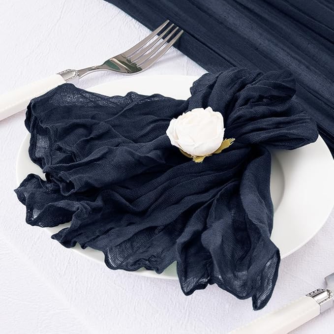 DeZerlor 50 Pack Navy Blue Cheesecloth Napkins Spring Cloth Napkins Set of 50 Navy Dinner Napkins Bulk 21x21 Inches for Wedding Bridal Shower Baby Shower Parties