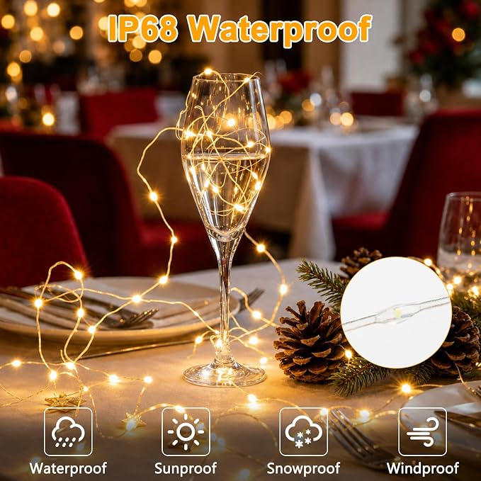 2 Pack Fairy String Lights Plug in, 33Ft 100 Micro Starry LED Twinkle Fairy Lights IP68 Full Waterproof with Remote for Bedroom Garden Christmas Decor (Warm White)