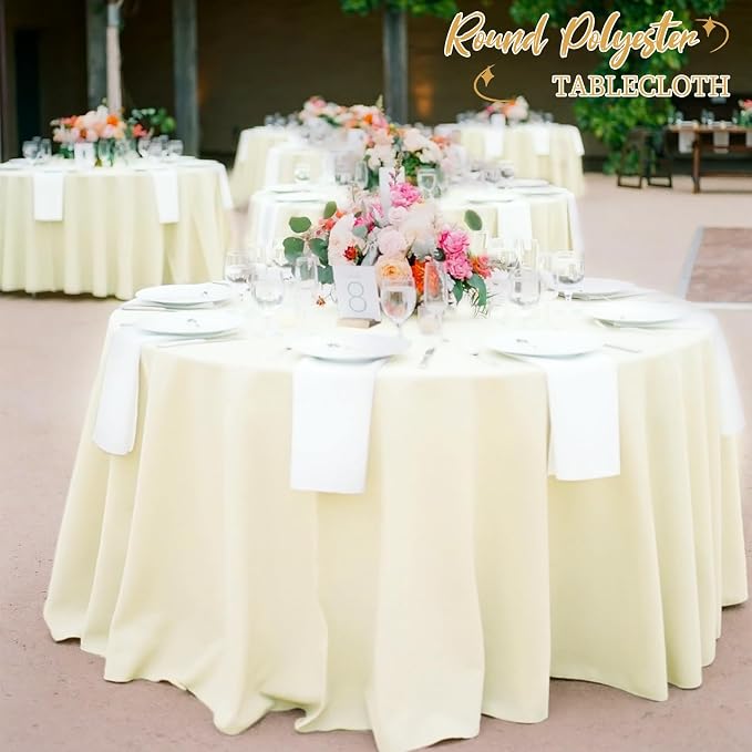 12 Pack Round Tablecloths - 90 Inch, Beige Polyester Table Cover for Round Table, Stain and Wrinkle Resistant Washable Fabric Tablecloth, Polyester Tablecloth for Wedding Banquet Parties