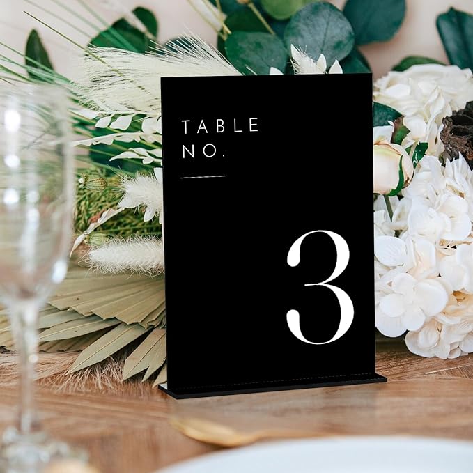 JINMURY Wedding Black Table Numbers 1-30 with Stands, 5"x7" Black Acrylic Table Numbers with White Font for Wedding Party Reception (1-30, 5"x7")