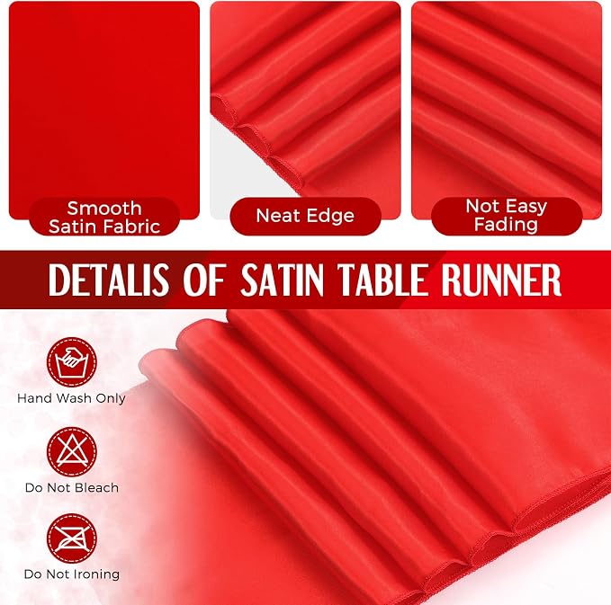 Breling 24 Pack White and Red Disposable Plastic Tablecloths and Satin Table Runner Set, 54 x 108 Inch Tablecloth, 12 x 108 Inch Table Runners for Wedding Graduation Birthday Baby Shower