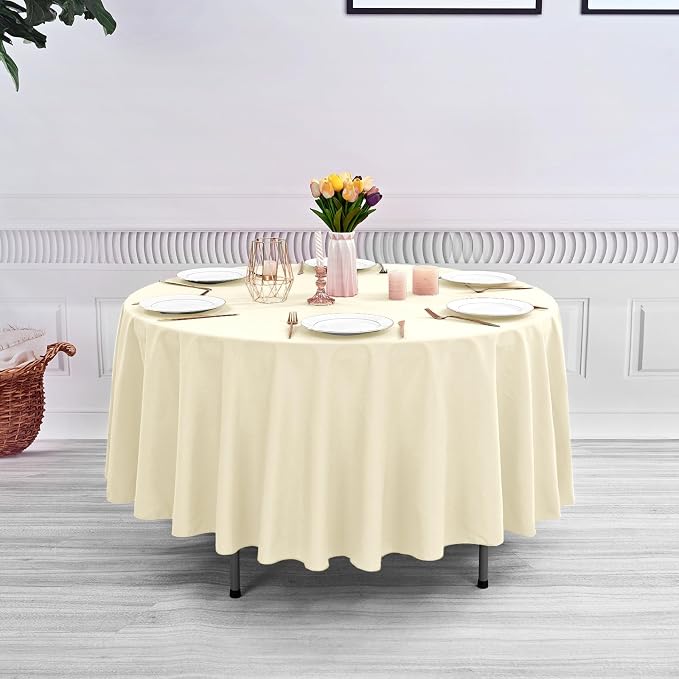 YMHPRIDE 6 Pack Beige Tablecloths - 120 Inch Polyester Round Table Covers, Washable Fabric for Wedding, Party, Dining, Banquet