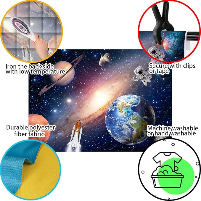 Outer Space Backdrop for Baby Kids,Astronauts Rockets Spaceship Universe Planets Background,Perfect for Children's Galaxy Themed Birthday Party Decorations Photo Banner (7X5 FT)
