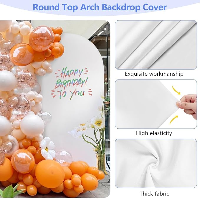 Metal Arch Backdrop Stand and Cover Set 7.2 ft, Wedding Arch Stand with White Cover for Party, Birthday, Wedding, Bridal Shower, Baby Shower (White, 7.2 ft)
