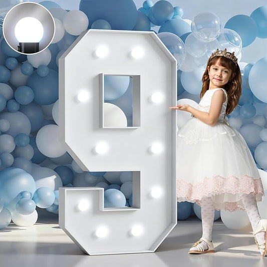 Marquee Numbers 4 Feet Tall Big Light Up Numbers 9th 19th 90th Happy Birthday Decorations Girl Boy White Anniversary Party Decor Large Cardboard Prop Backdrop Sign 9