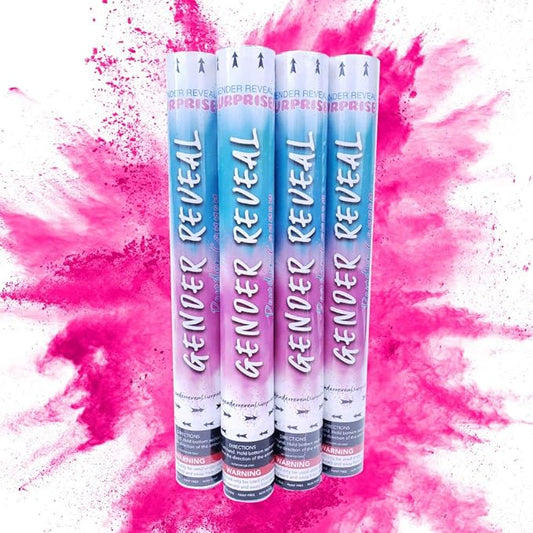 Gender Reveal Surprise - Pink Powder Cannon Bundle - Easy to Use Pink Powder Cannon for Baby Gender Reveal Parties - Includes 8 Balloon Decorations - 16 Inch - 4 Pack